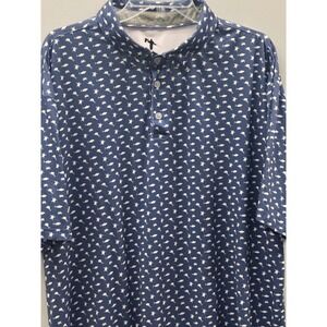 AndersonOrd Polo Shirt Mens XXL Blue AOP Sea Life Shark Turtle Performance Golf